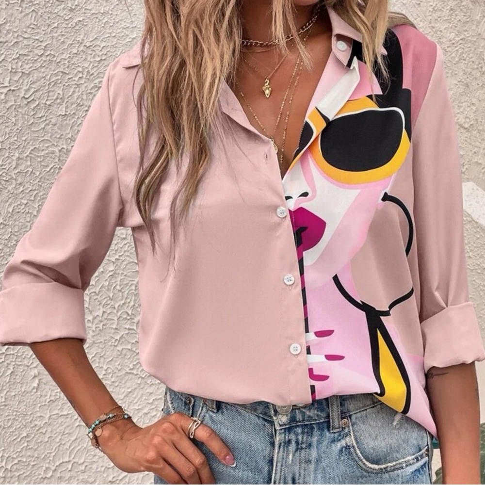 Figure Graphic Button Front Blouse
